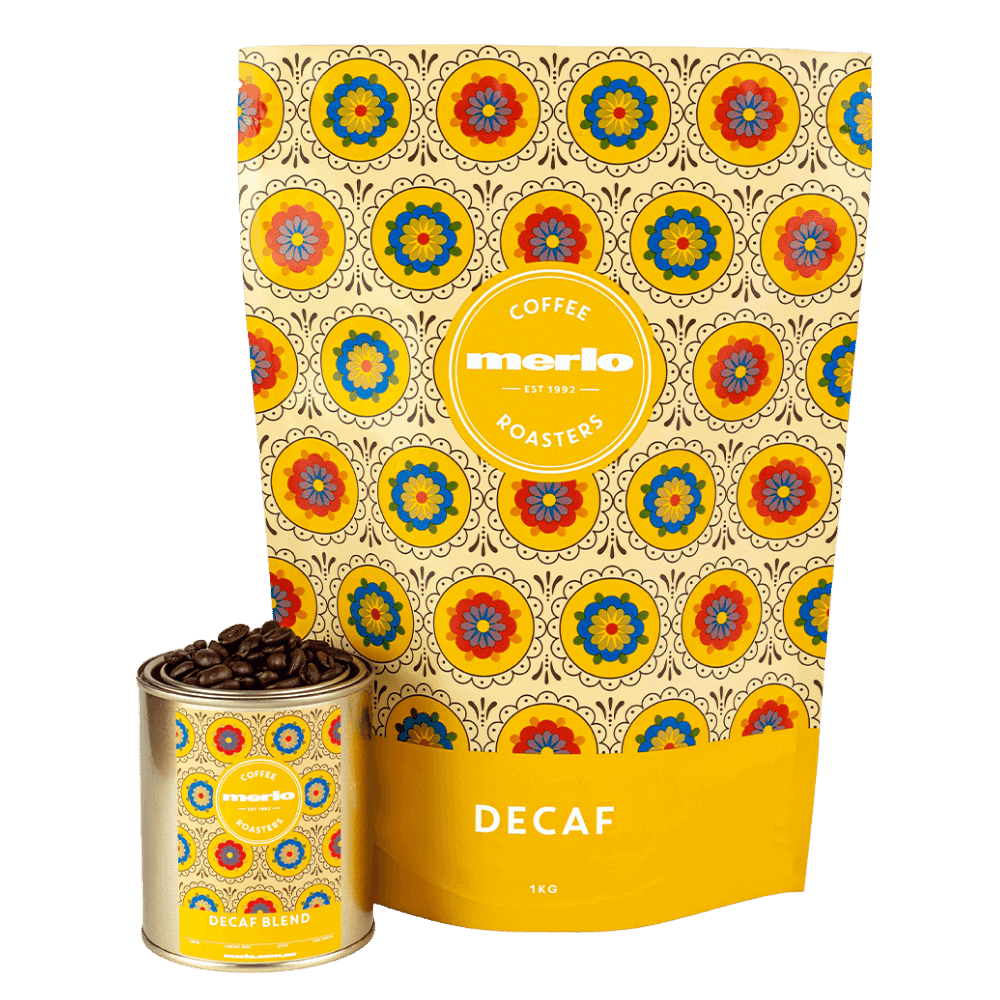 merlo coffee decaf bag and tin