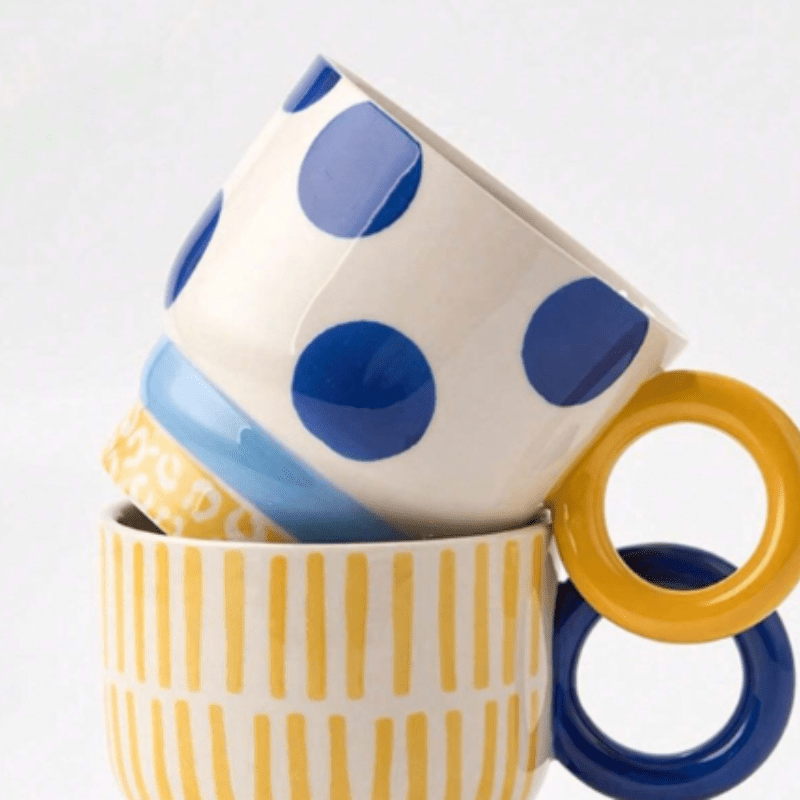Retro Blue Polka Dot Print Ceramic Mug (300ml)