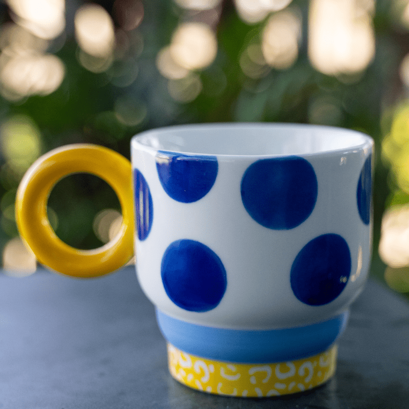 Retro Blue Polka Dot Print Ceramic Mug (300ml)