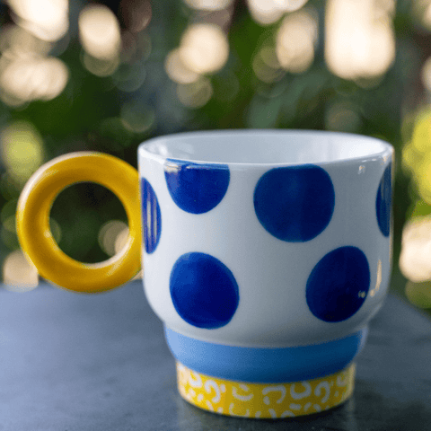 Retro Blue Polka Dot Print Ceramic Mug (300ml)