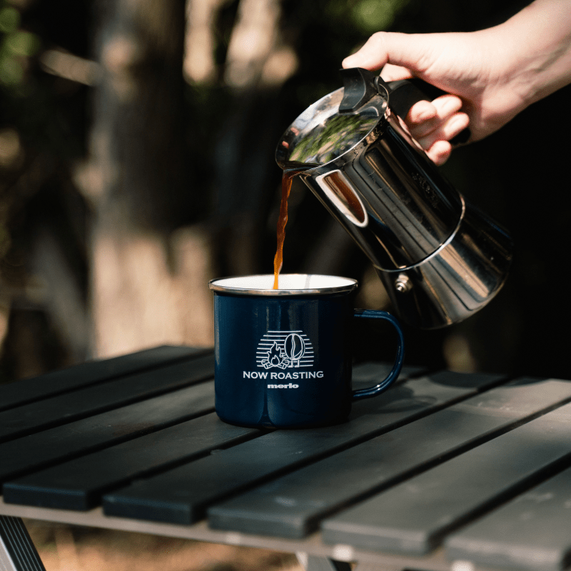 Merlo "Now Roasting" Enamel Camping Mug