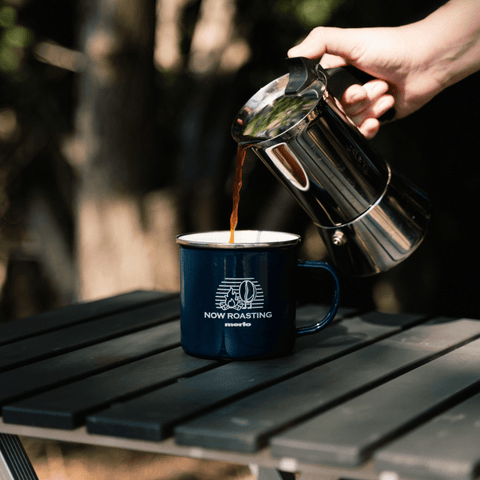 Merlo "Now Roasting" Enamel Camping Mug