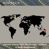 Australia Single Origin on map of world Tableland in North Queensland