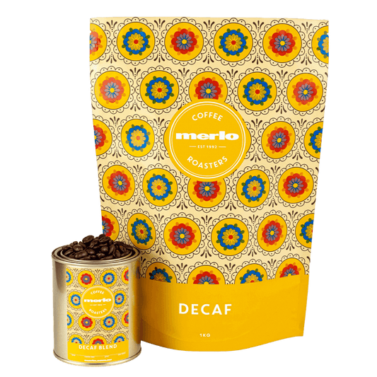 merlo coffee decaf bag and tin